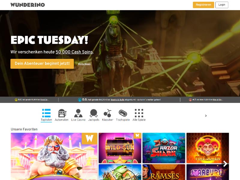 wunderino casino app echtes geld gewinnen